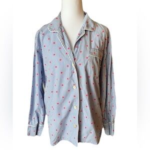 J. Crew Blue and White Striped Pajama Shirt with Polka Dot Small